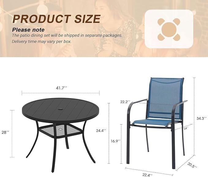 VICLLAX 5 Pieces Patio Outdoor Dining Set, 40.6" Round Metal Table - Image 2