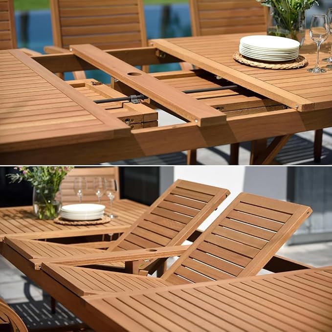 Amazonia Berlin 11-Piece Rectangular Extendable Patio Dining Set | Teak Finish - Image 3