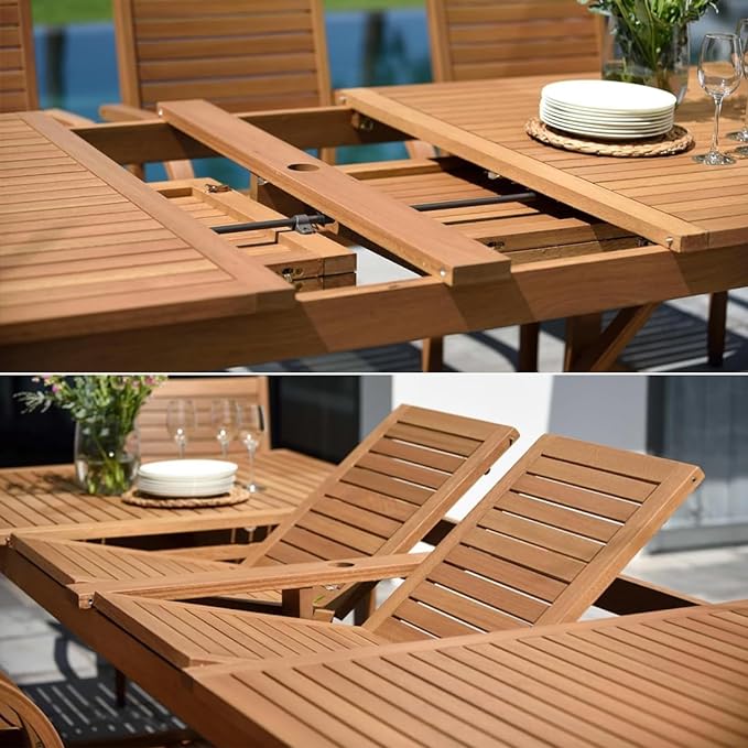 Amazonia Franklin 9-Piece Rectangular Extendable Patio Dining Set Teak Finish - Image 2