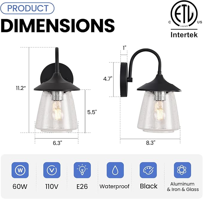 Outdoor Wall Sconce, Exterior Waterproof Wall Light Fixture, Outside Porch Light - Image 5