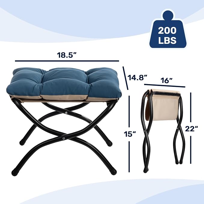 HollyHOME 15" Folding Footrest Stool, Upholstered Small Foldable Ottoman - Image 3