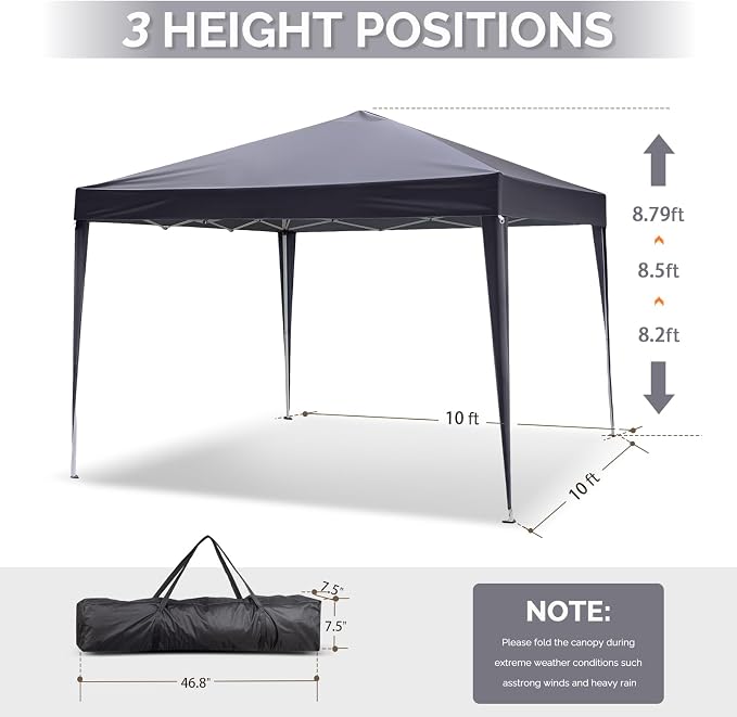 VINGLI 10x10 Pop Up Canopy Tent, Outdoor Portable Foldable Canopy - Image 3