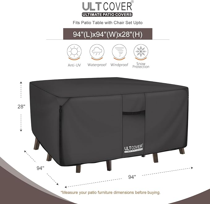 ULTCOVER 600D Tough Canvas Heavy Duty Square Patio Table and Chairs Cover - Image 2