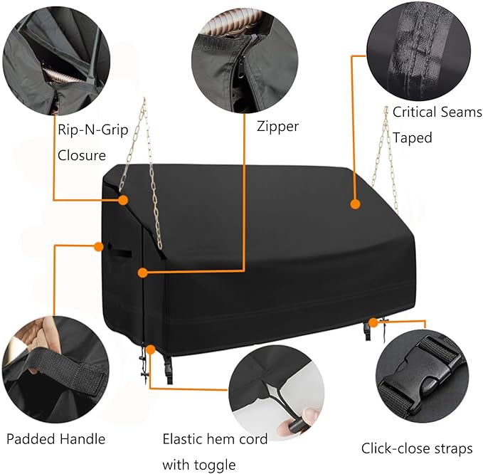 Porch Swing Cover 63 Inch Water-Resistant 600D OXford Hanging Outdoor Swing - Image 6