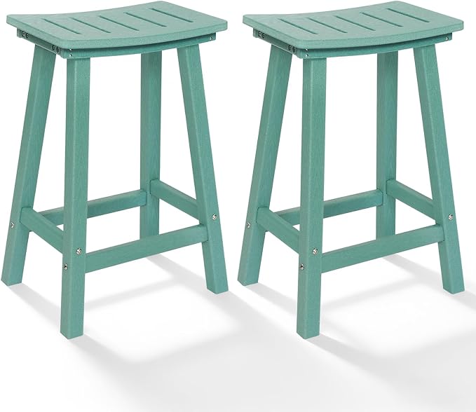 Outdoor Bar Stools Set of 2, 24 Inch All-Weather HDPE Counter Height Chairs by KULAMOONLIFEHOUSE