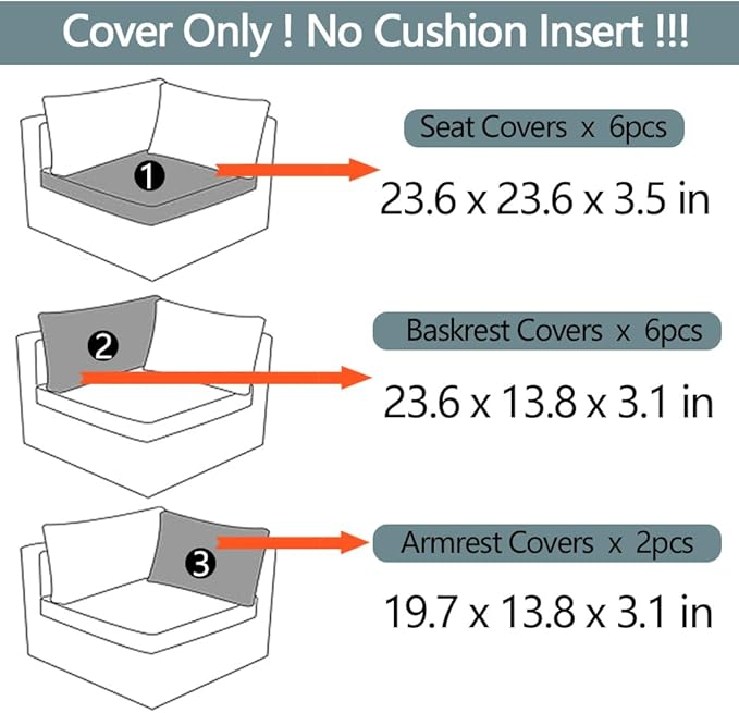 14Pcs Outdoor Cushion Covers Replacement Washable w/Zipper - Image 4