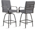 Patio Swivel Bar Stools Set of 2, Outdoor Bar Height Swivel Chairs by STRPRETTYBASIC