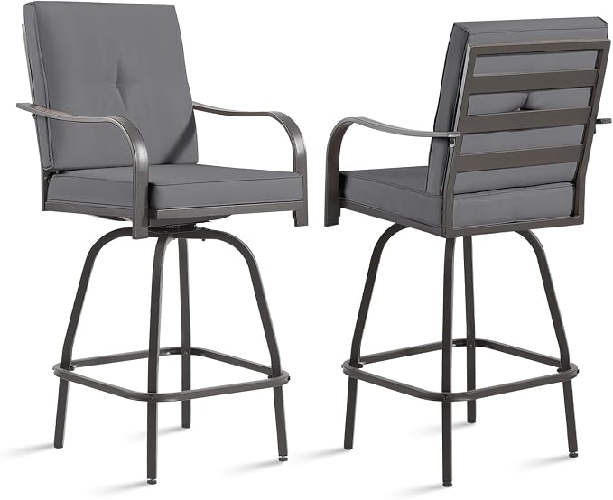 Patio Swivel Bar Stools Set of 2, Outdoor Bar Height Swivel Chairs by STRPRETTYBASIC