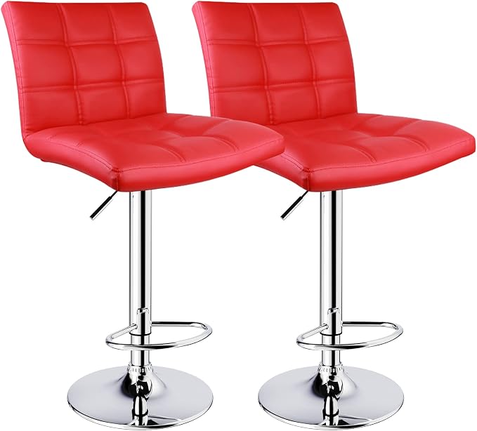 Leopard Adjustable Leather Bar Stools Square Back, Leather Padded by LEOPARDPRODUCTS