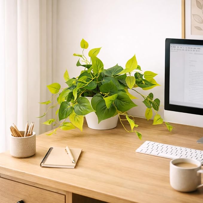 alyptus Fake Pothos Hanging Plants – Set of 2 Faux Ivy Vines Realistic Silk - Image 8