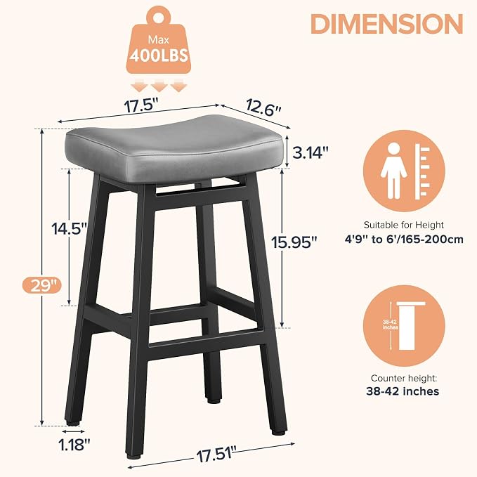 29 Inches Bar Stools Set of 2, Bar Height Barstools - Image 2