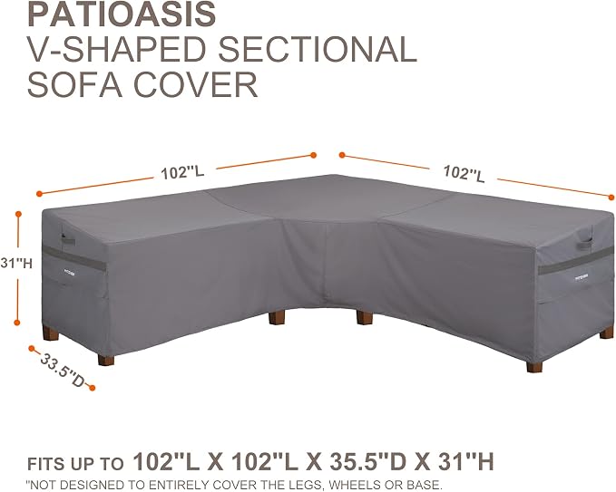 Grey Outdoor V-Shaped Sofa Cover 102''L x 102''W x 35.5''D x 31/26''H - Image 2