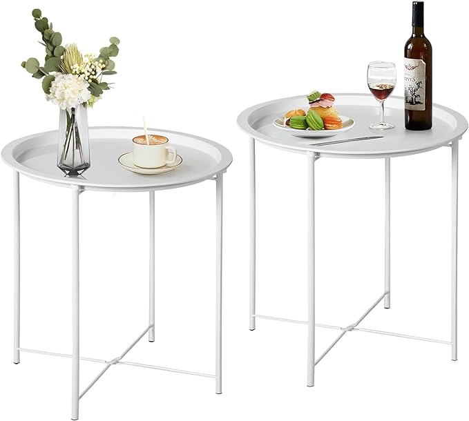 VECELO Side/End Table, Folding Round Metal Anti-Rust and Waterproof Outdoor or by VECELO