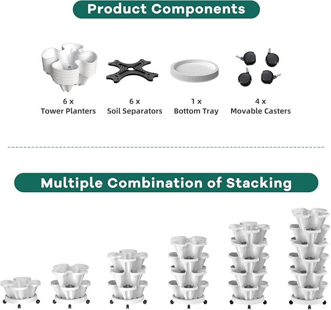 Strawberry Vertical Planters, 6 Tiered Stacking Tower Garden, Stackable Herb - Image 7