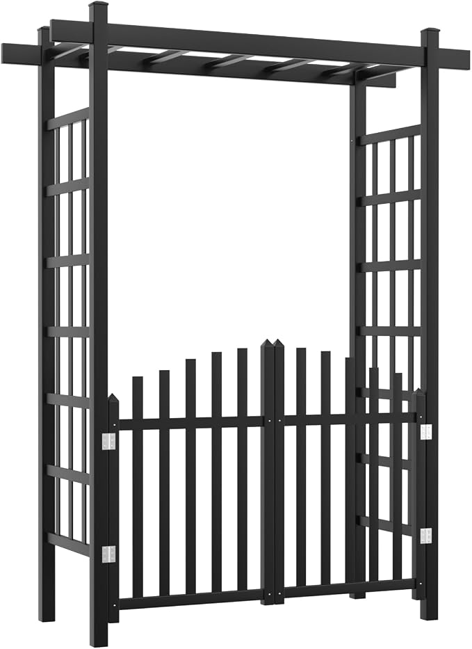 VINGLI Garden Arbor with Gate, PVC Wedding Arch by VINGLI
