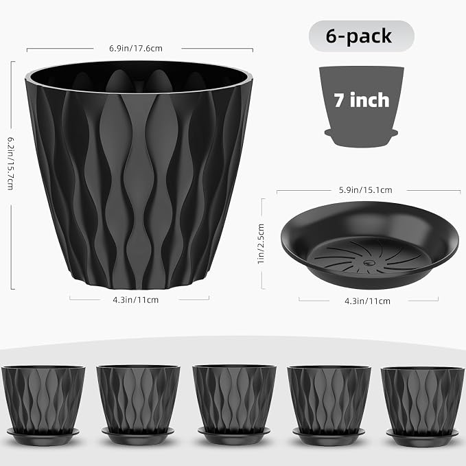6 Pack 7 Inch Indoor Plant Pots - Image 2