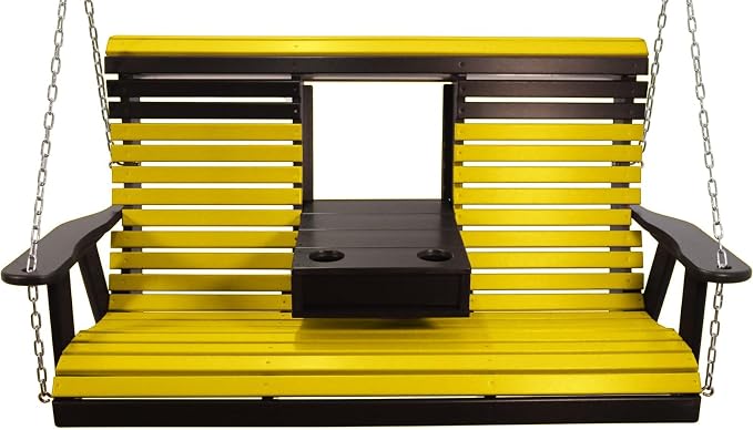 5FT Yellow Flip-Cup ROLLBACK Porch Swing Bench, Amish-Made Poly Lumber Wood by Unknown