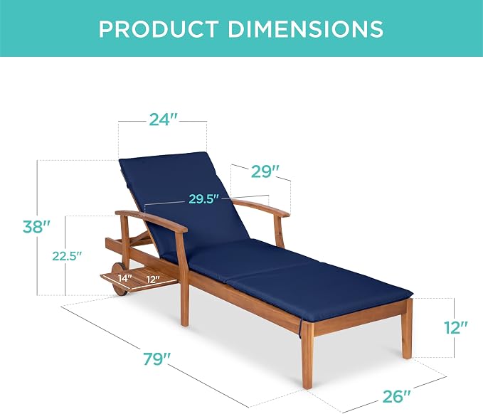 Best Choice Products 79x26in Acacia Wood Chaise Lounge Chair Recliner, Outdoor - Image 3