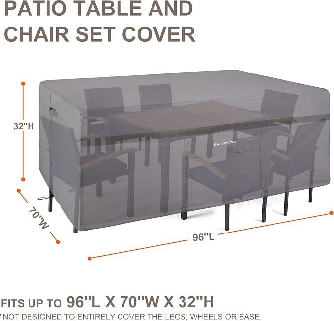 Outdoor Dining Set Cover 96''L x 70''W x 32''H Grey Rectangular Patio Furniture - Image 3