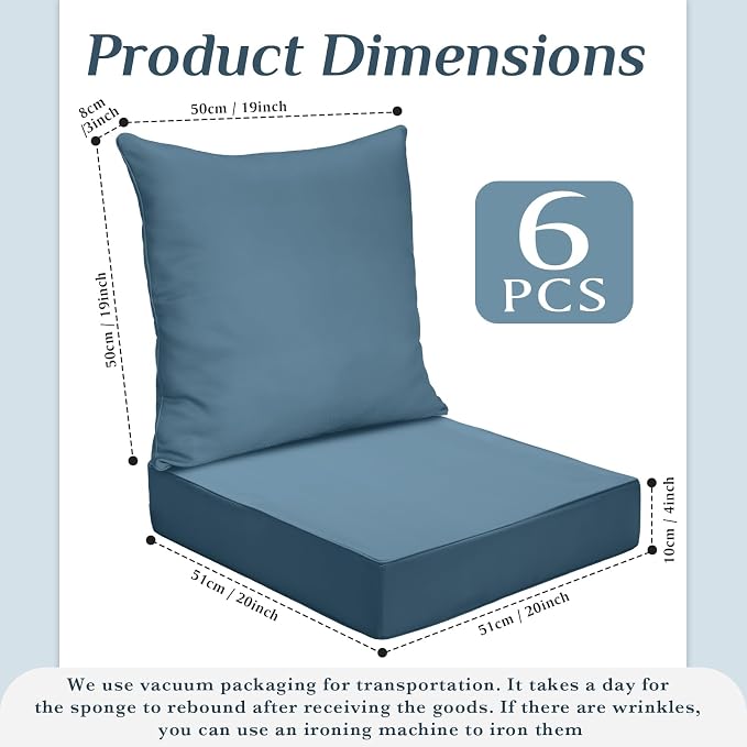 Hoteam 6 Set Outdoor Chair Cushions 20 x 20 Inch Patio Cushions Deep Seat - Image 2