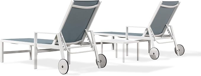 PURPLE LEAF Lounge Chair Outdoor Set 2 Pieces White Aluminum Chaise Lounge - Image 9