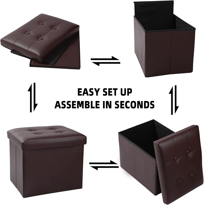 ALASDO Brown Leather Storage Ottoman Footrest Stool, Modern Style - Image 6