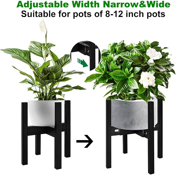 Adjustable Plant Stand Indoor, Bamboo Mid Century Modern Plants Stands - Image 3