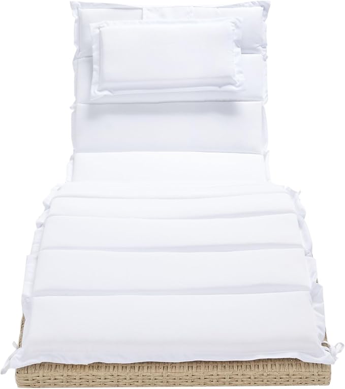 SAFAVIEH Outdoor Collection Colley Beige/White Cushion Wicker Chaise Lounge by SAFAVIEH