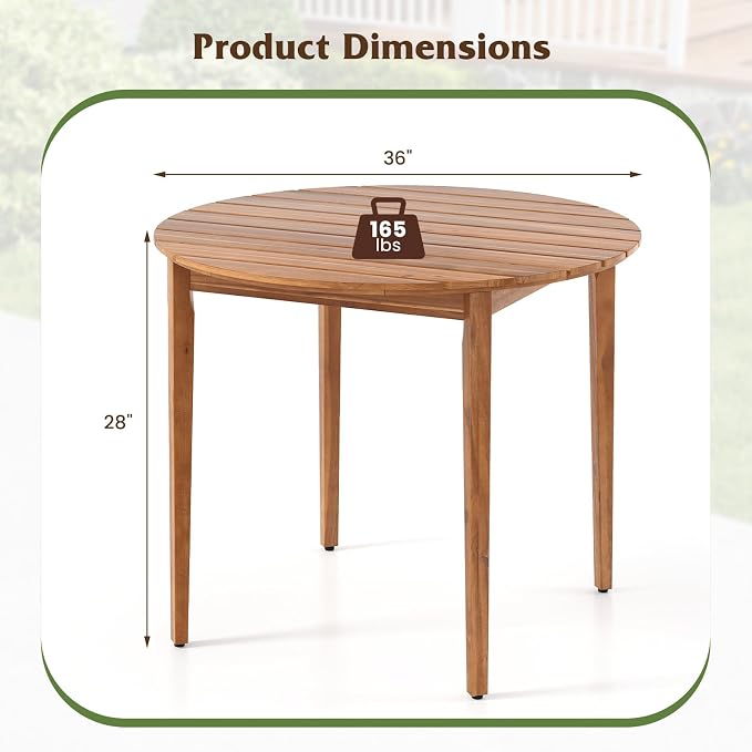 Tangkula 36" Round Outdoor Dining Table - Image 3