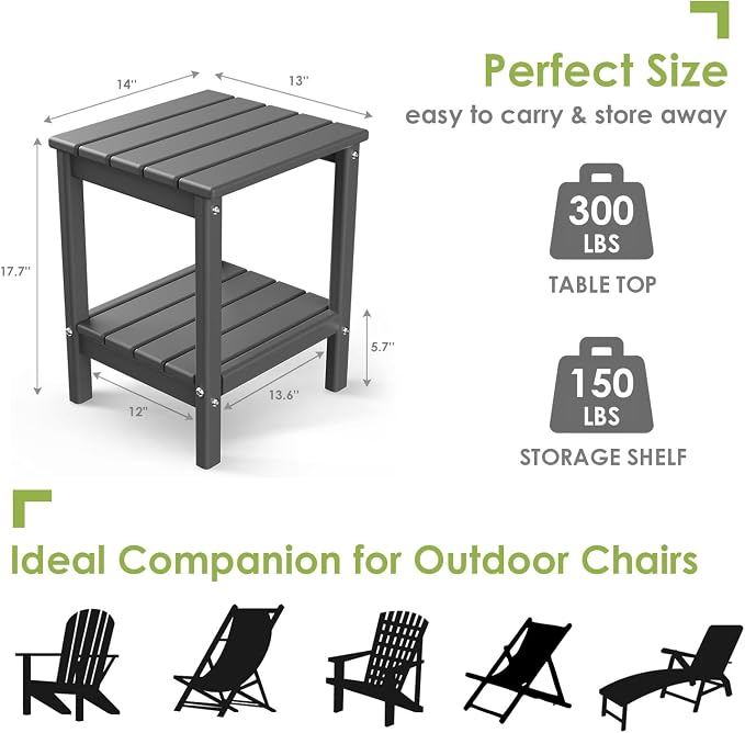GREENVINES Adirondack-Outdoor-Side-Table | Set of 4 | 14 x 13 Inches | HDPE - Image 3