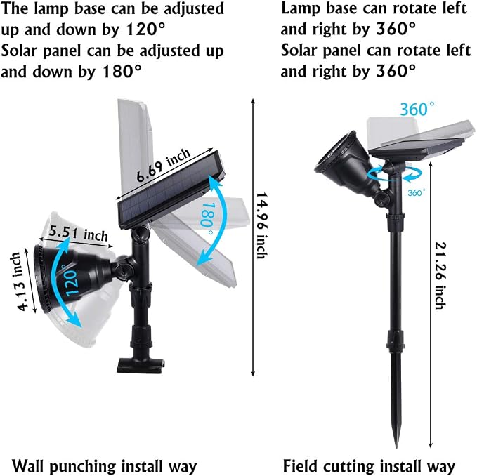 Solar Spotlights Outdoor 18 LED 300 Lumens Waterproof Adjustable Wall Light - Image 6