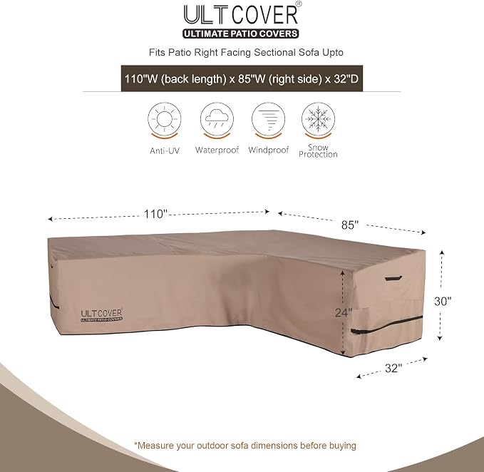 ULTCOVER Patio L-Shaped Right Facing Sofa Cover Waterproof - Image 2