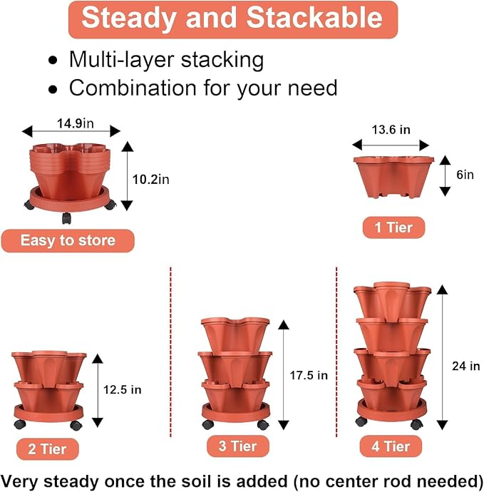 Vertical Planter 4 Tier Stackable Planters Garden Planters Strawberry Herb - Image 7