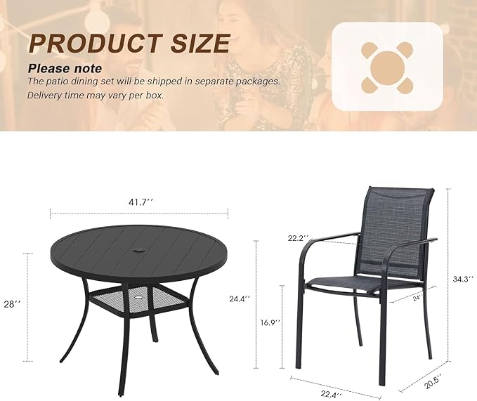 VICLLAX 5 Pieces Patio Outdoor Dining Set, 40.6" Round Metal Table - Image 2