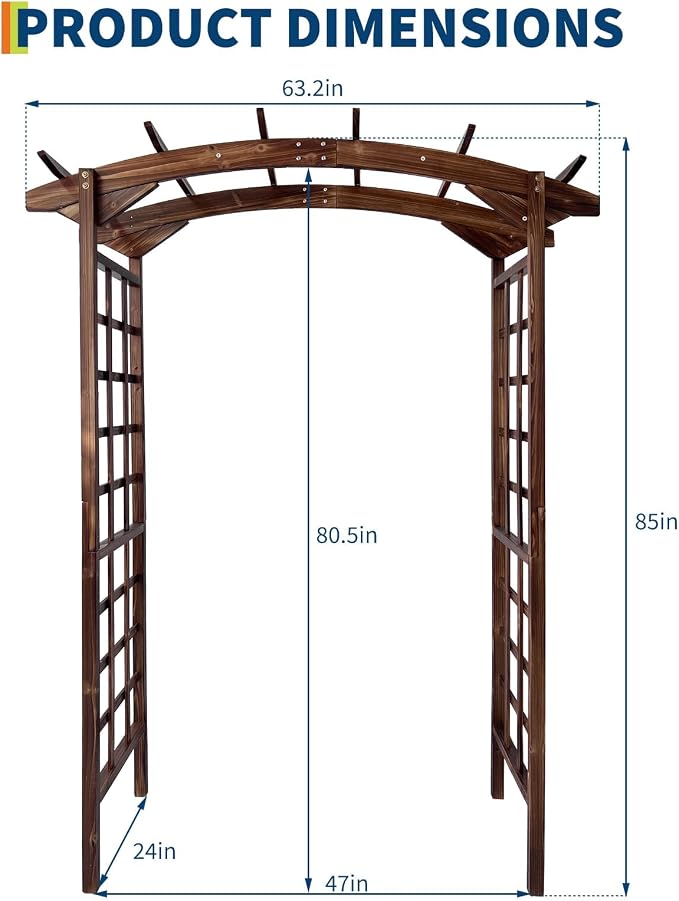 85 in Wooden Garden Arbor, Solid Fir Wood Trellis - Image 2