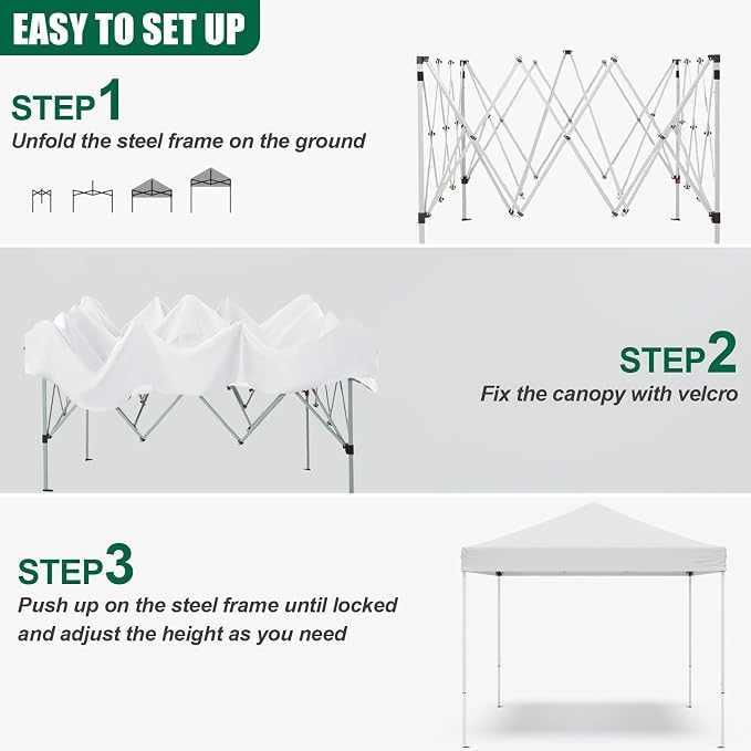 10x10ft Pop Up Canopy Tent, Heavy Duty Waterproof Folding Tent - Image 3