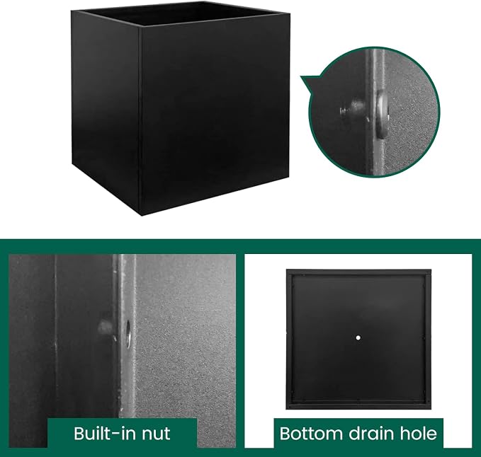 Galvanized Steel Planter Box Black Metal Planter 20Inch Large Square Indoor - Image 8