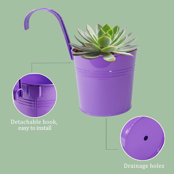 6 Inch Hanging Planters for Outdoor Plants, 10 Pack Metal Railing Planter - Image 4
