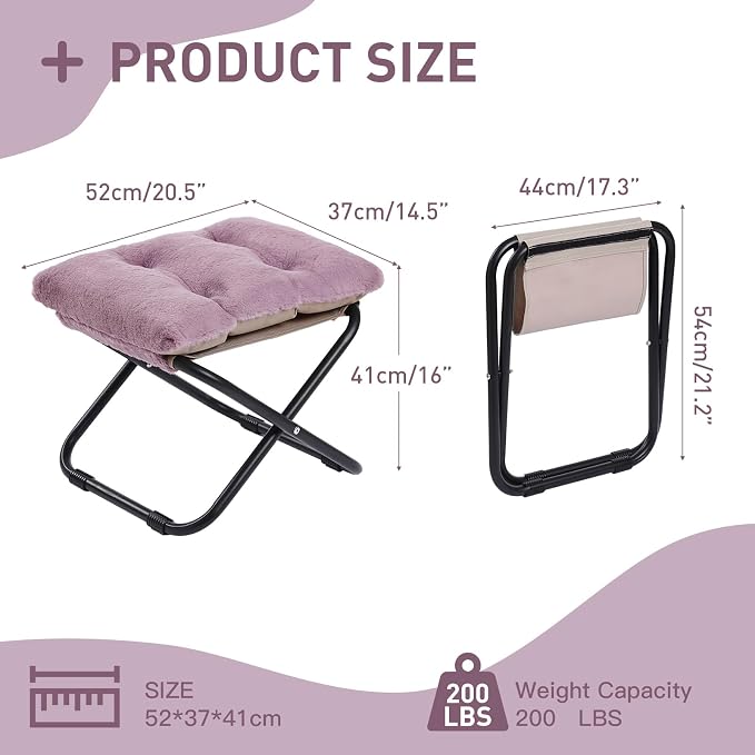 LITA Folding Footrest Stool, Portable Ottoman Foot Rest, Upholstered Small - Image 3