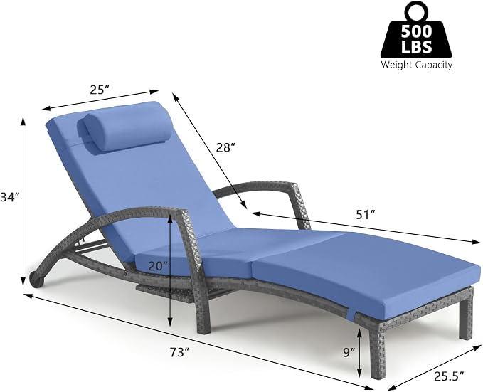 Chaise Lounge Chairs Outdoor Set of 6, Comfy Outside Wicker Patio Pool Lounge - Image 6