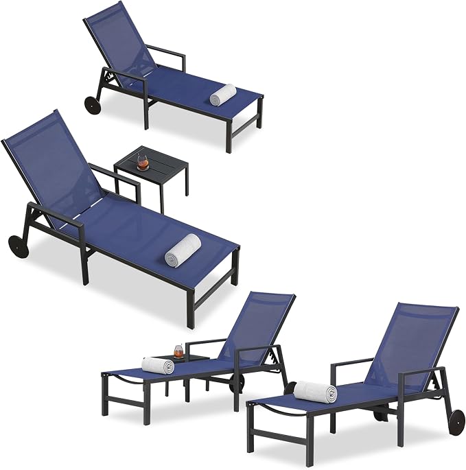 PURPLE LEAF Patio Chaise Lounge 4 Pieces Aluminum Recliner Chair by PURPLELEAF