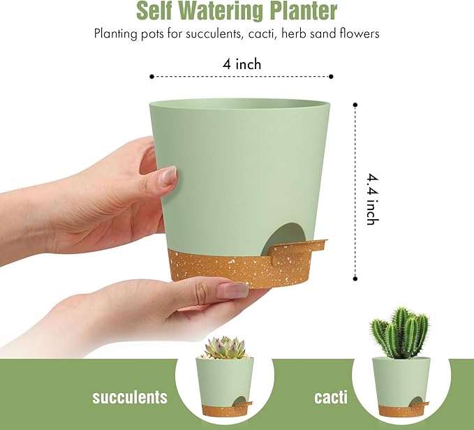 4 inch Self Watering Pots for Indoor Outdoor Plants, 6 Pack Plastic Flower - Image 2