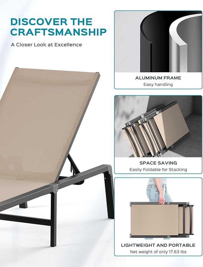 Patio Chaise Lounge Chair Set of 4, Foldable Lounge Chair - Image 5