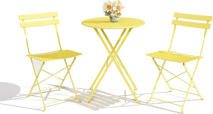 Bistro Table and Chairs Set of 2, 3 Piece Outdoor/Indoor Folding Patio Bistro - Image 9