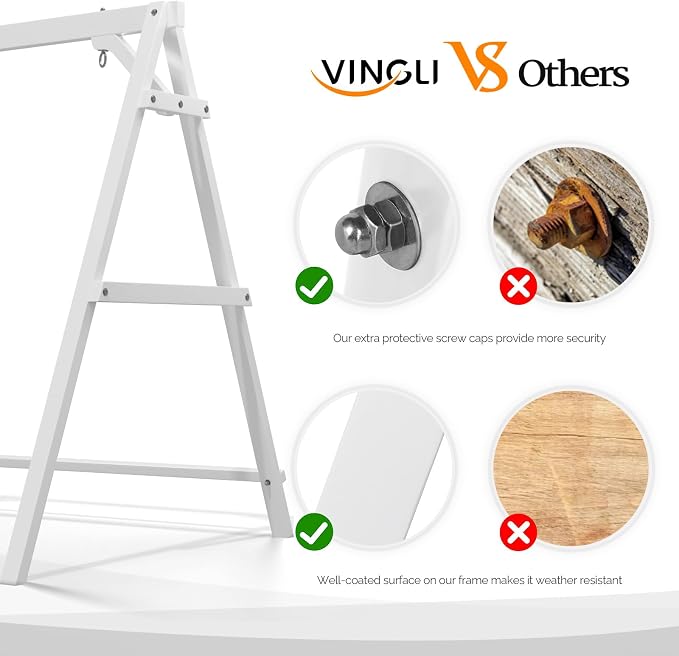 VINGLI 4FT Porch Swing Frame, 660 LBS Capacity Wooden A-Frame Swing Stand - Image 2