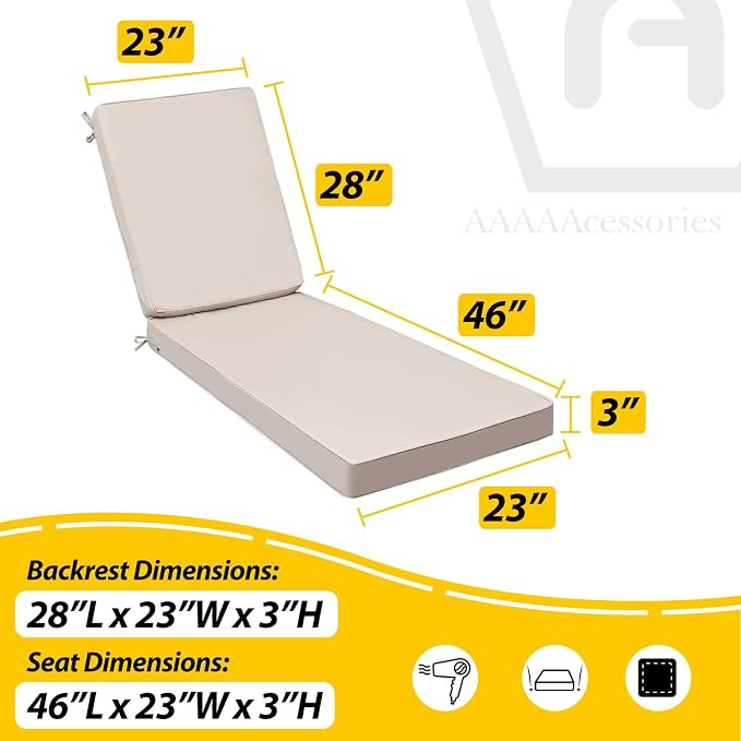 AAAAAcessories Outdoor Chaise Lounge Cushions, Fade-Resistant, Waterproof Patio - Image 5