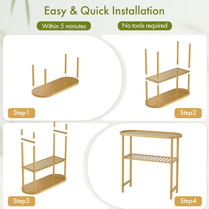 Small Entryway Table Bamboo 30.7", Narrow Hallway Table Oval Top 2-tier - Image 6