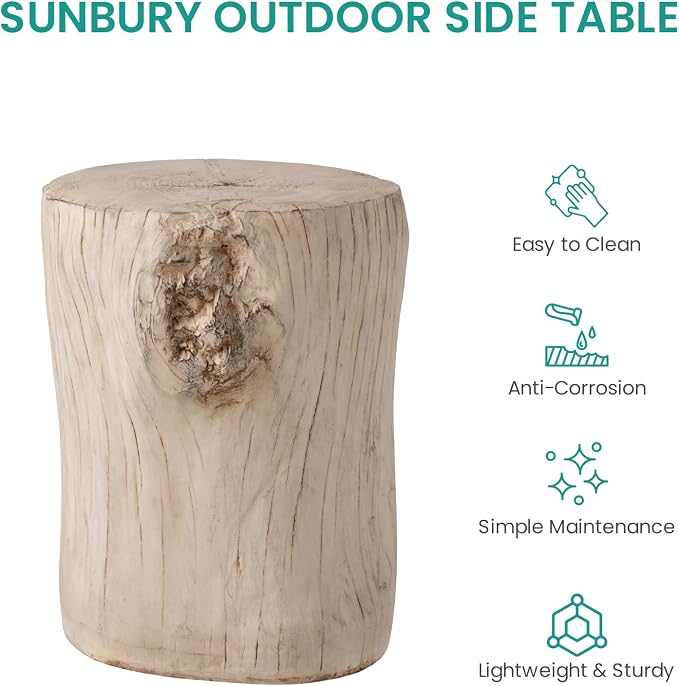 SUNBURY Stump Side Table, Concrete Side Table, Patio Faux Wooden End Table - Image 7