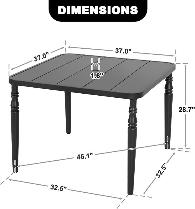 NUU GARDEN Outdoor 37” Dining Table, Square Metal Dining Table - Image 3
