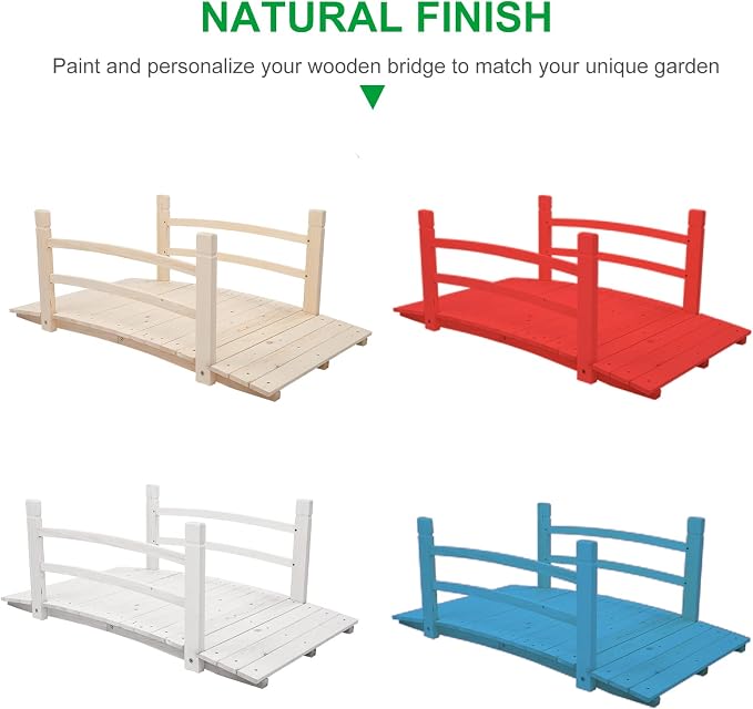VINGLI 4 ft Garden Bridge, Arch Walkway Wooden Bridge - Image 2
